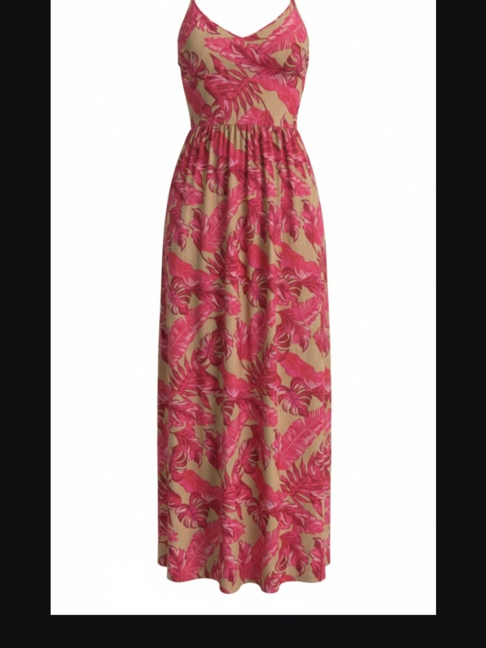 Marianne Red & Beige Tropical Print Maxi Dress SZ XL